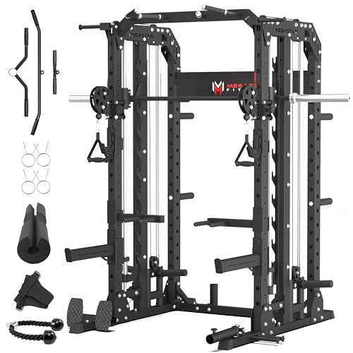 Smith Machine Home Gym with Aluminum Pulley Set - 2000lbs Capacity Power Rack O517
