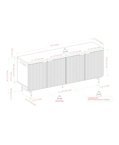 Walker Edison Reema Fluted 4-Door Kitchen Sideboard Buffet Console, 69 Inch, Coastal Oak V903859