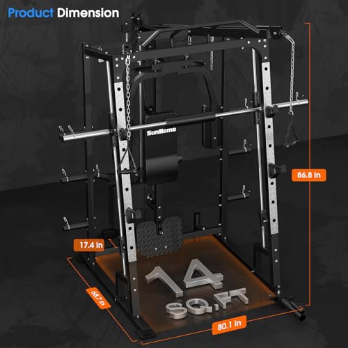 SunHome Smith Machine 2000LBS Power Cage Squat Rack with Cable Crossover X213278