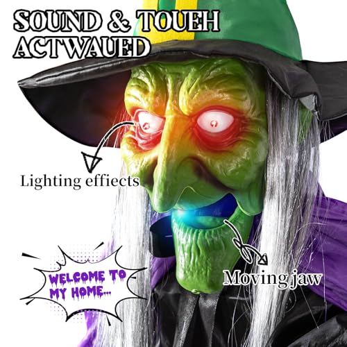 12 Ft Animated Hovering Witch Halloween Decorations Outdoor with Sound Sensor V262556