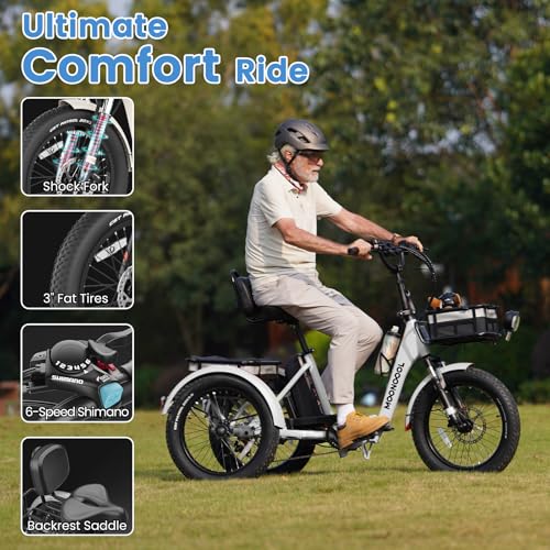 MOONCOOL Electric Trike for Adults, 20" Folding 3-Wheel Ebike, 500W Motor, Removable Battery W50658