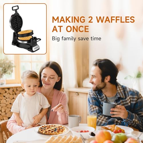 Double Belgian Waffle Maker 1400W, Rotating Nonstick Plates, Stainless Steel P913