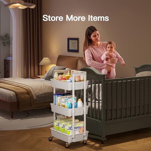 Pipishell 3 Tier Rolling Cart Organizer with Lockable Wheels, White K43271