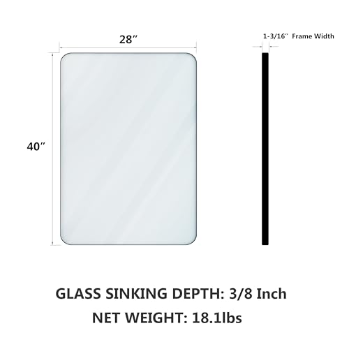 Gold Bathroom Mirror 24 x 36 Inch Metal Framed Rounded Rectangle Vanity C654281
