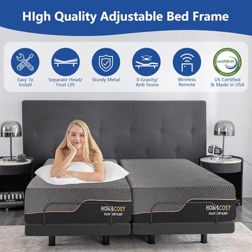 Split King Adjustable Bed Frame with Gel Memory Foam Mattress, Wireless Remote F95930