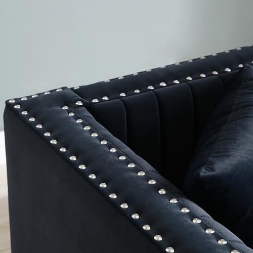 Vertical Channel Tufted Velvet Sofa 3 Seater with 2 Pillows, Beige P7253