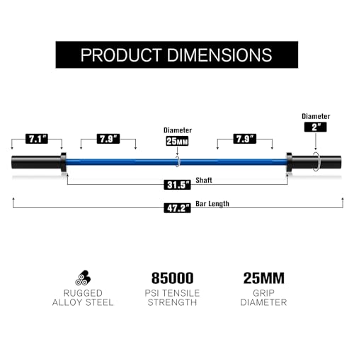 RITFIT Olympic Barbell 4ft/6ft 2 Inch Weight Bar for Strength Training, 500lbs Capacity F369