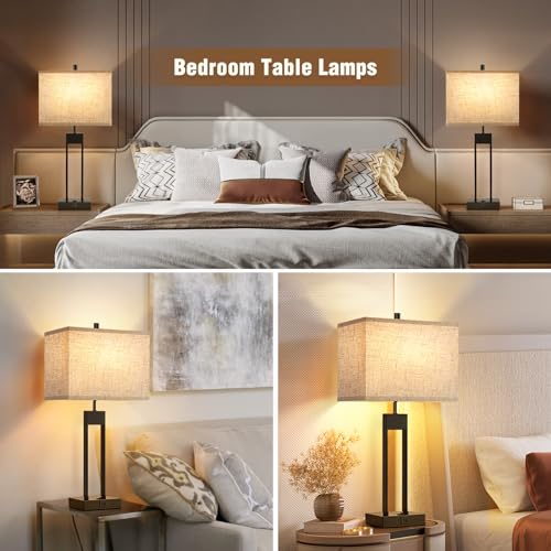 25.5'' Nightstand Lamps Set of 2 with USB, 3 Colors for Bedroom E985629