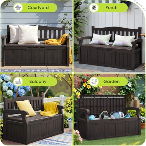 Greesum 80 Gallon Outdoor Storage Bench, Resin Patio Furniture, Dark Black I77551