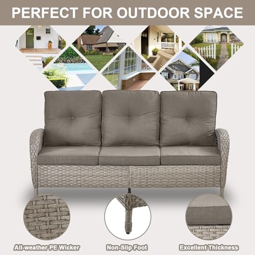 Outdoor Wicker Swivel Rocker Chairs Set of 2 with Rattan Side Table, Brown/Blue B592