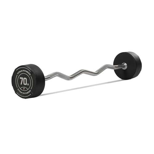 Titan Fitness Rubber Curl Fixed Barbells, Pre-Loaded Weight Bar Y406