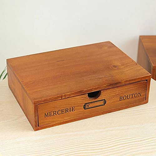 Vintage 16-Drawer Wooden Desktop Organizer with Iron Label Holders N538