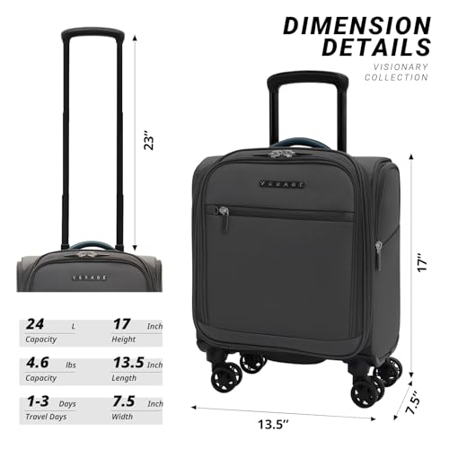 Verage Under Seat Luggage with Wheels, Softside Spinner Carry On, Navy 14-Inch A51804