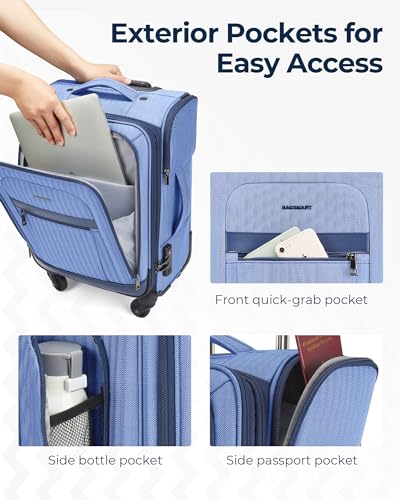 BAGSMART Carry-On Luggage 20 Inch Expandable Suitcase with Duffel Bag S7860