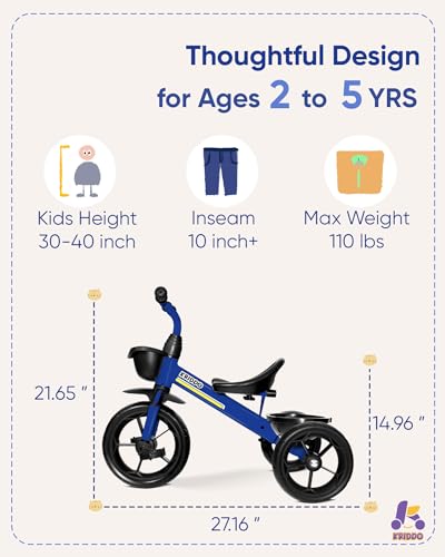 KRIDDO Kids Tricycle for Toddlers Age 2-5 Years, Blue P72011