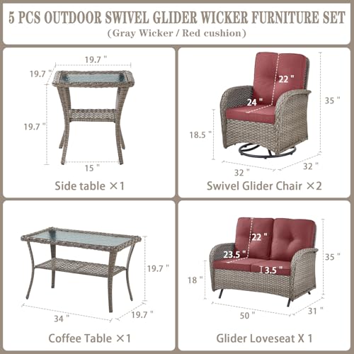 Outdoor Wicker Swivel Rocker Chairs Set of 2 with Rattan Side Table, Brown/Blue B592