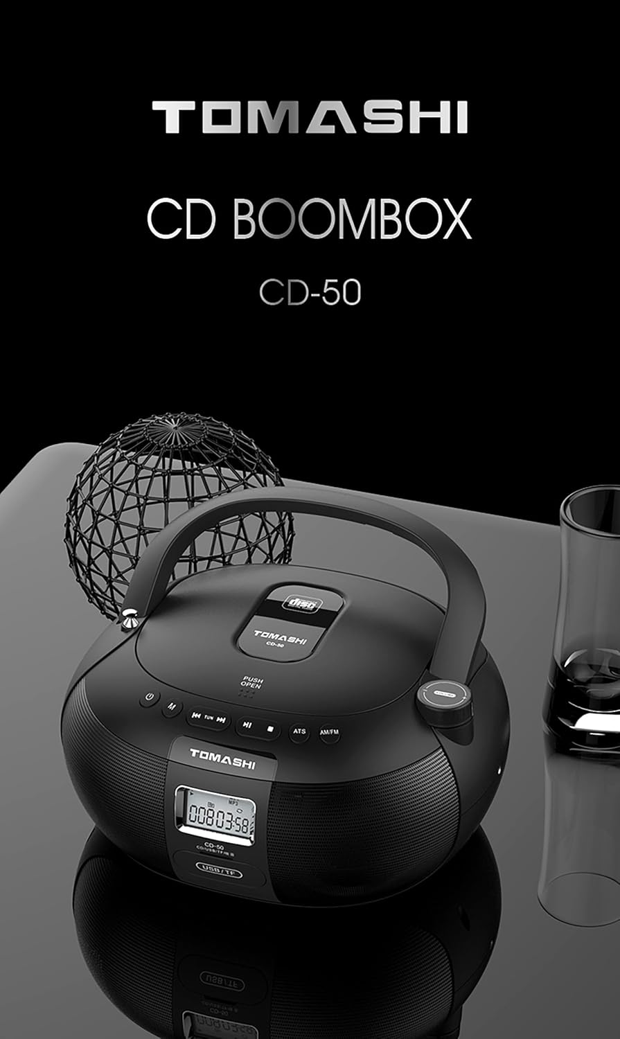 CD-50 CD Player Boombox Black Portable Stereo with LCD Display X796055