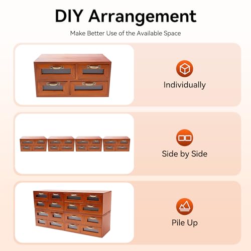 Vintage 16-Drawer Wooden Desktop Organizer with Iron Label Holders N538