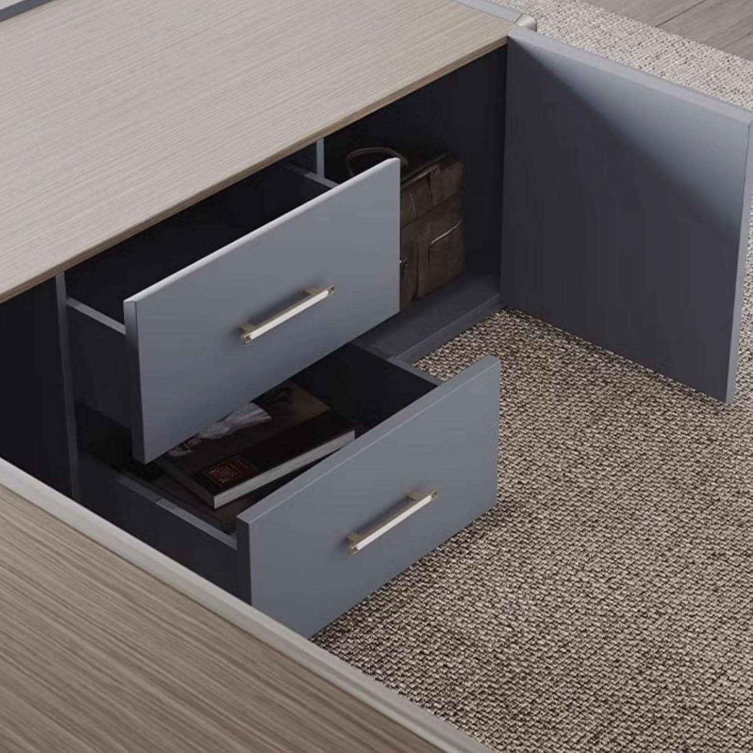 L Shaped Computer Desk with Drawers and USB Power Outlet V616290