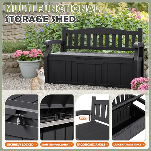 Homall 75 Gallon Outdoor Storage Bench Lockable Deck Box Waterproof UV Resistant Grey D354316