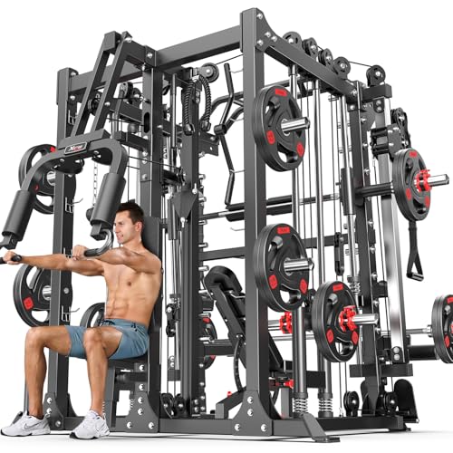 Power Cage Smith Machine Power Rack with Cable Crossover for Home Gym X175525