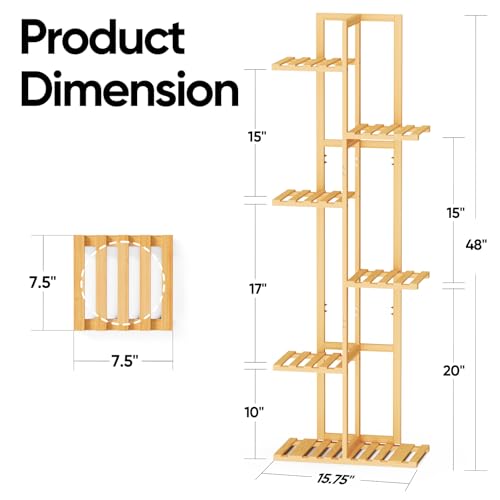 ROSSNY 48 Inch Tall 6-Tier Bamboo Plant Stand for Indoor Plants, Corner Plant Shelf, Natural W935552