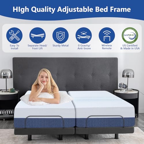 Split King Adjustable Bed Frame with Gel Memory Foam Mattress, Wireless Remote F95930