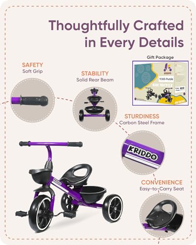 KRIDDO Kids Tricycle for Toddlers Age 2-5 Years, Blue P72011