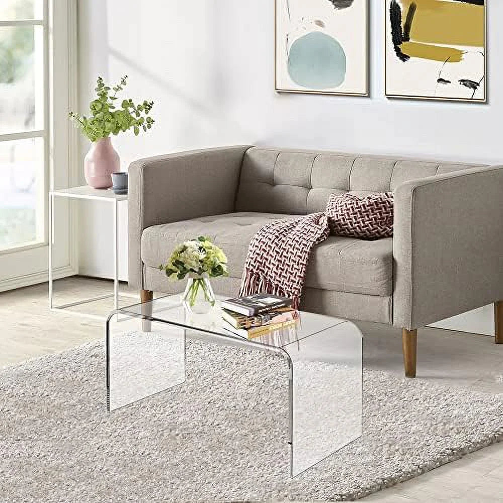 TJUNBOLIFE Acrylic Coffee Table with Waterfall Edges Clear Lucite U704