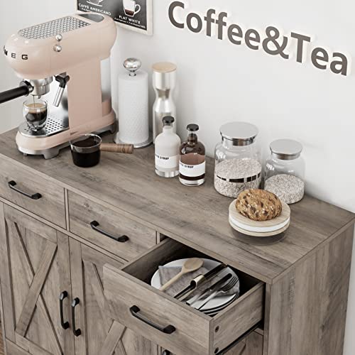 HOSTACK Modern Farmhouse Sideboard Buffet Cabinet with Barn Doors, White U8843