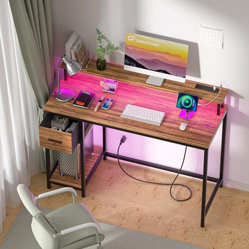 GreenForest Gaming Desk 39 Inch with LED Lights and Monitor Stand, Black S99189