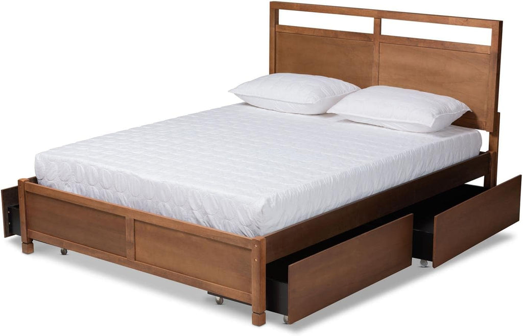 Baxton Studio Saffron Walnut Brown Wood Full Size 4-Drawer Platform Bed B6592