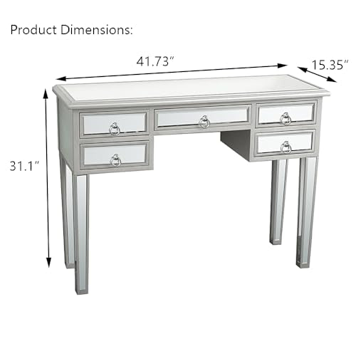 Henf Mirrored Vanity Desk with 3 Drawers, Silver Console Table C922