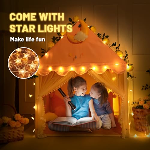 Wilwolfer Kid Tent with Mat and Star Lights - Indoor Playhouse for Toddlers and Girls (Pink) N411519