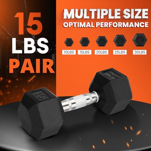 Yes4All Chrome Rubber Grip Hex Dumbbells Pair 10-30 LBS N436