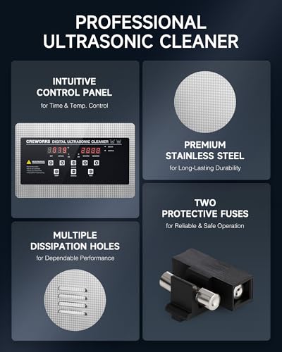 CREWORKS 3L Digital Ultrasonic Cleaner with Degas & Gentle Modes, 120W R572
