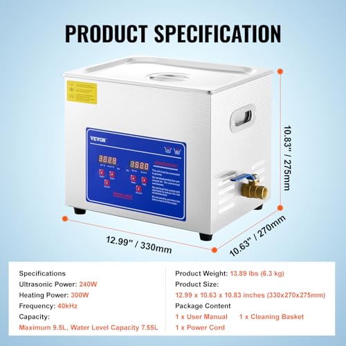 VEVOR Professional Ultrasonic Cleaner with Digital Timer & Heater, 3L W817988