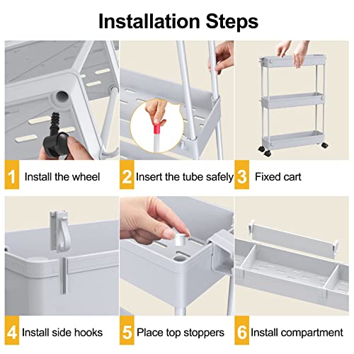 SPACELEAD Slim Storage Cart 4 Tier, Rolling Utility Cart for Bathroom & Kitchen, White Q18019