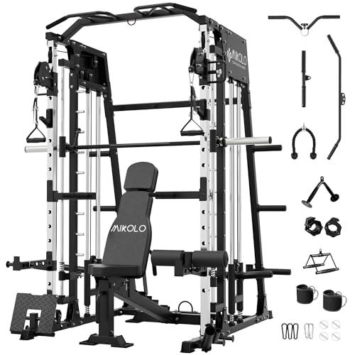 Mikolo Smith Machine 2200lbs Squat Rack with Lat Pulldown & Cable Crossover E219