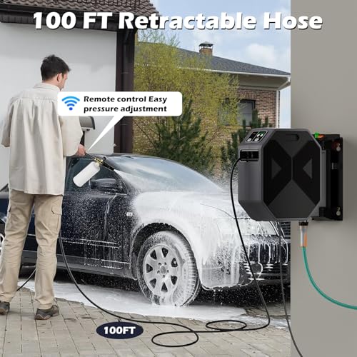 Electric Wall Mounted Power Washer 5000 PSI 3.4 GPM with Retractable Hose J43552