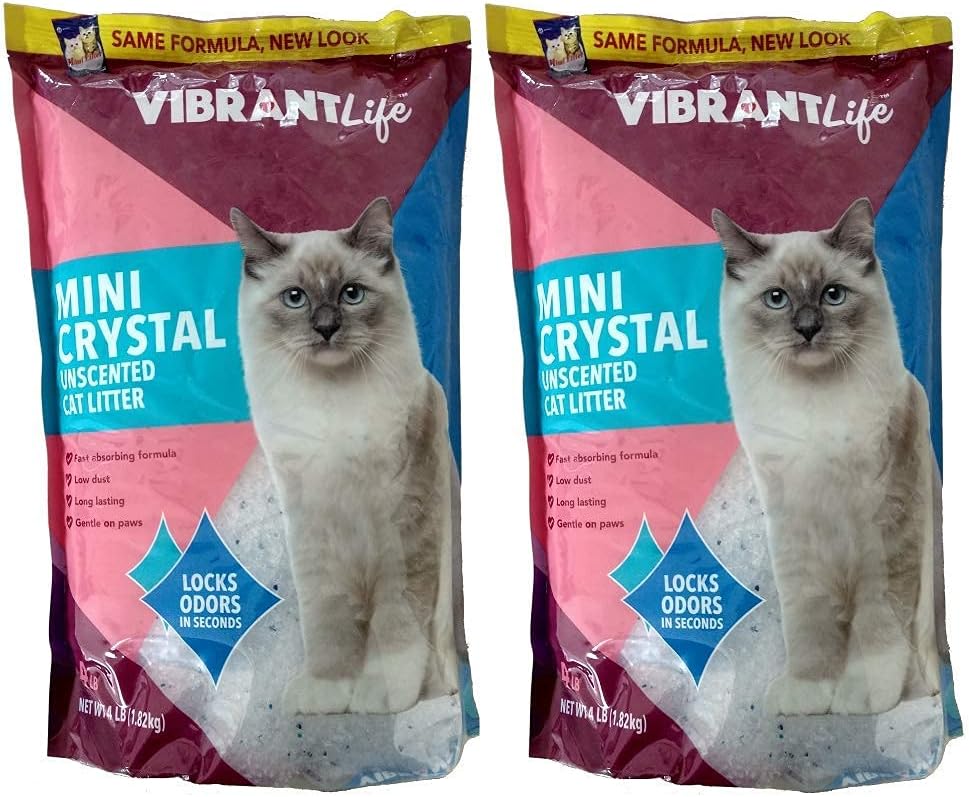 Vibrant Life Formerly Mimi Pet Cat Litter Mini Silica Gel Crystals, Ultra Absorbent, Unscented and Lightweight 4-Pound Bags