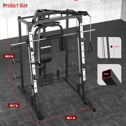 SunHome Smith Machine 2000LBS Power Cage Squat Rack with Cable Crossover X213278