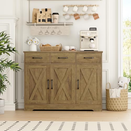 HOSTACK Modern Farmhouse Sideboard Buffet Cabinet with Barn Doors, White U8843