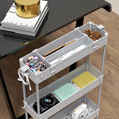 SPACELEAD Slim Storage Cart 4 Tier, Rolling Utility Cart for Bathroom & Kitchen, White Q18019