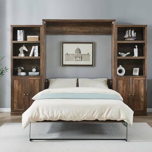 MERITLINE Queen Murphy Bed with Storage Bookcase and Charging Station E996