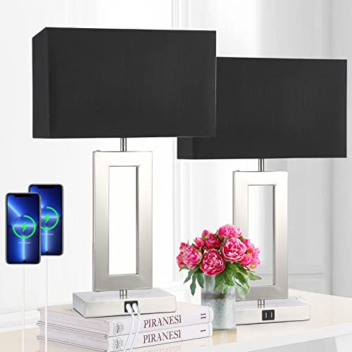 22" Touch Control Table Lamps with USB Ports, Dimmable, Gold & White V1178