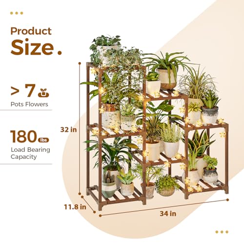 Bamworld Plant Stand Indoor Outdoor Wood Plant Rack 3 Tier Ladder D51744