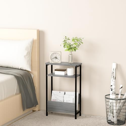 7.1" Narrow 3-Tier Side Table with Magazine Holder, Faux White Marble R580691