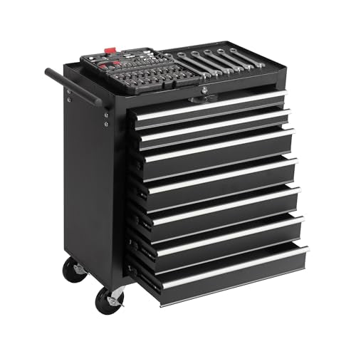 7-Drawer Rolling Tool Chest with Wheels, Lockable Steel Storage Cabinet, Black S62207