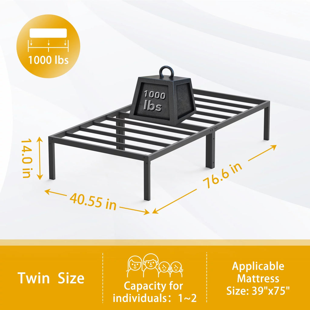 Mr IRONSTONE Heavy Duty Twin Metal Platform Bed Frame with 14 Inch Storage, Black Y447
